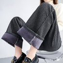 Women's Plush Thick Mopping Wide-leg Jeans.