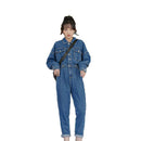 Spring and Autumn High Waist Slimming Denim Jumpsuit Women. Cotton,Denim,Jumpsuit