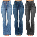 Ladies Patch Pockets Buttoned Thin Denim Jeans.