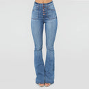 Ladies Patch Pockets Buttoned Thin Denim Jeans.