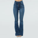 Ladies Patch Pockets Buttoned Thin Denim Jeans.