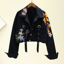 Women's Short Denim Jacket With Flower Embroidery. Cotton,Denim,Jacket