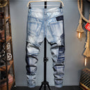 European And American Stitching Color-blocking Stretch-footed Men's Jeans. Denim,Jeans