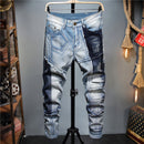European And American Stitching Color-blocking Stretch-footed Men's Jeans. Denim,Jeans