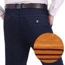 Men's Stretch High Waist Thickened Fleece Jeans. Cotton,Denim,Jeans,Lined