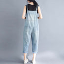 Women's Loose Large Size Jumpsuit Cropped Denim Overalls. Cotton,Denim,Jumpsuit