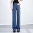 Women's Plush Thick Mopping Wide-leg Jeans.
