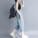 Women's Loose Large Size Jumpsuit Cropped Denim Overalls. Cotton,Denim,Jumpsuit