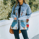 Lapel Pocket Denim Stitching Woollen Jacket. Cotton,Denim,Jacket
