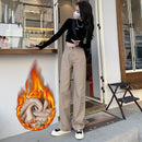 Women's Plush Thick Mopping Wide-leg Jeans.
