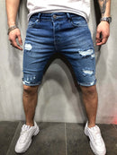 Denim shorts with slim holes and slim men's shorts. Cotton,Denim,Shorts