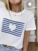 Love Stripe Print Pattern Ladies Blouse Fashion. Printed,T-Shirt,top