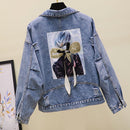 Women's All-match Ripped Patch Denim Jacket Top