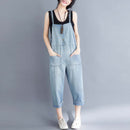 Women's Loose Large Size Jumpsuit Cropped Denim Overalls. Cotton,Denim,Jumpsuit