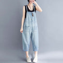 Women's Loose Large Size Jumpsuit Cropped Denim Overalls. Cotton,Denim,Jumpsuit