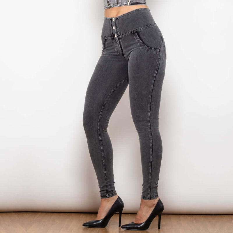 Women's Grey Lift Jeggings Button Up Lifting Jeans.