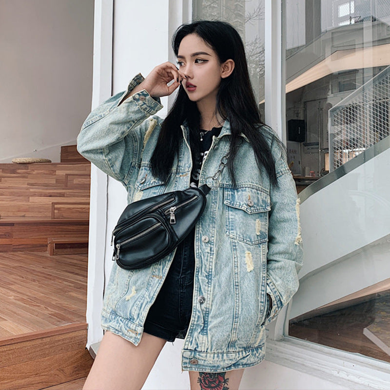 European And American Fashion Back Dinosaur Patch Couple Denim Jacket
