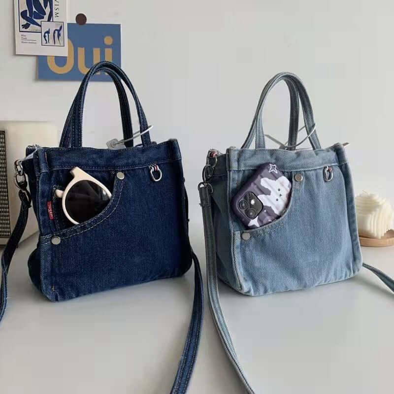 Sophisticated Mini Denim Bag Versatile Portable. Bag,Cotton,Denim,Strap