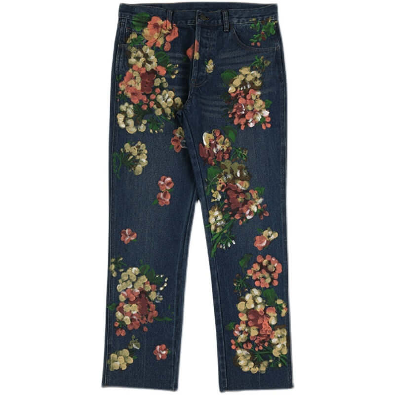 Summer Hand Drawn Doodle Floral Jeans