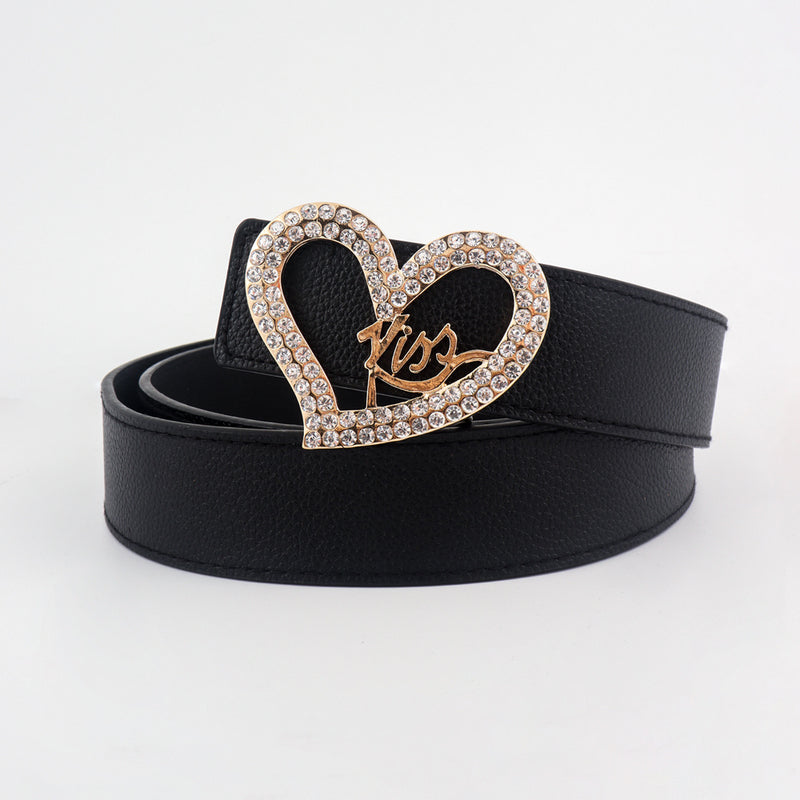 Ladies Love Inset Rhinestone Fashion Belt. Belt,Hearts,Rhinestone