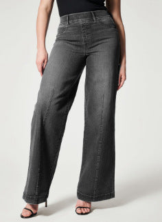 Women's Vintage Fleece-lined Lengthened High Waist Wide Leg Jeans.