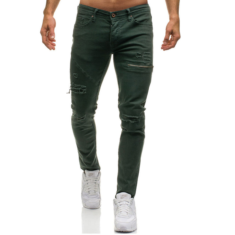 Zipper Autumn And Winter Men's Casual Ripped Jeans. Cotton,Denim,men jeans,ripped