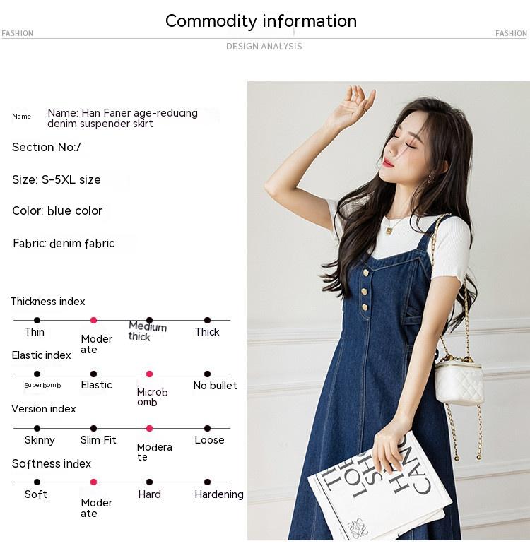 Spring And Autumn New Korean Style Casual All-matching Jeans Suspender Dress.