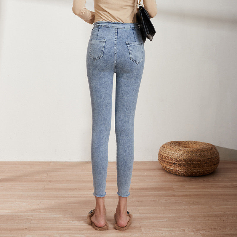 Korean Style High Waist Stretch Slim Jeans For Women.