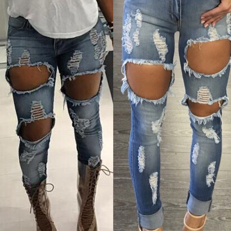 Women's Ripped Leg Jeans. Cotton,Denim,ripped,Tight