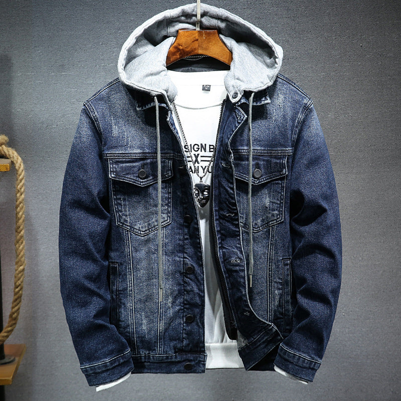 Thick Denim Jacket Men's. Cotton,Denim,Hooded,Jacket,Lined