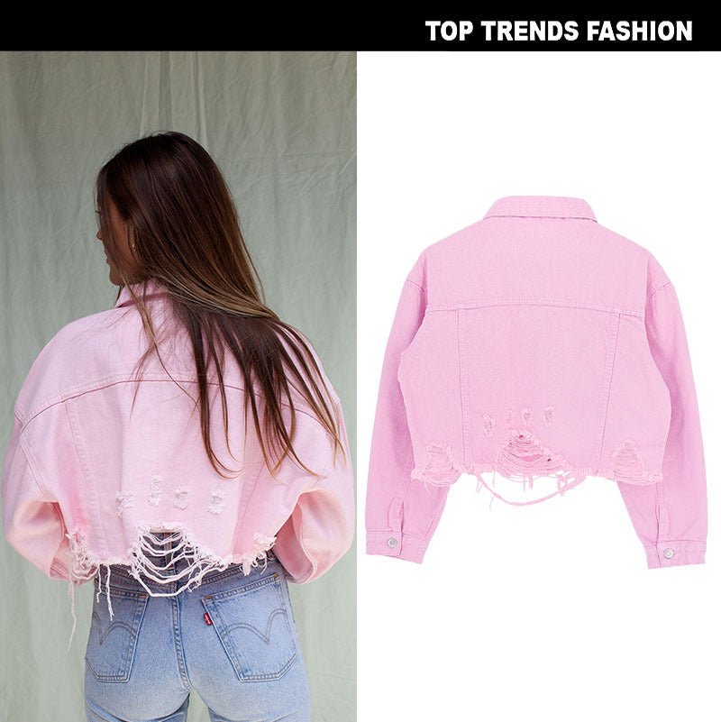 Short Cropped Denim Jacket. Cotton,Denim,Jacket
