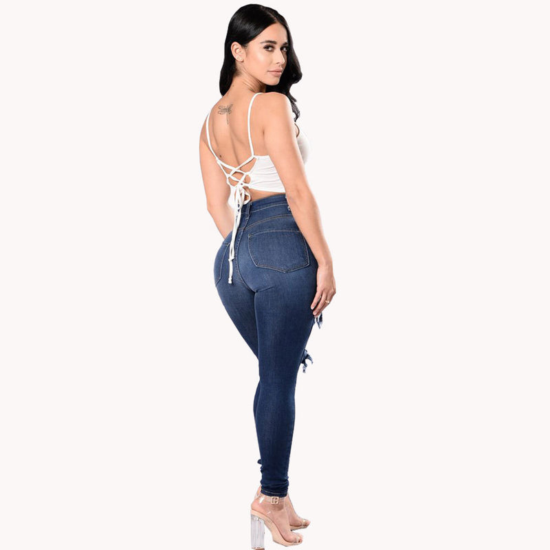 Women's Top Thigh Ripped Jeans. Cotton,Denim,ripped,Tight