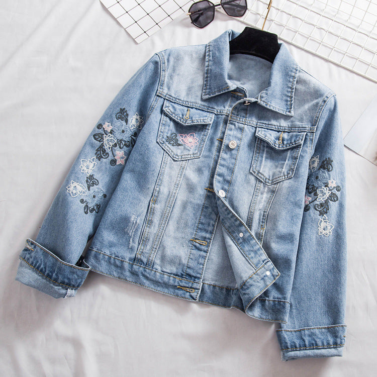 Embroidered Denim Jacket. Cotton,Denim,Jacket