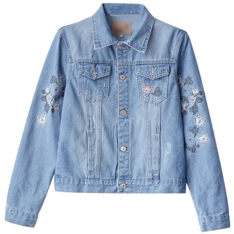 Embroidered Denim Jacket. Cotton,Denim,Jacket