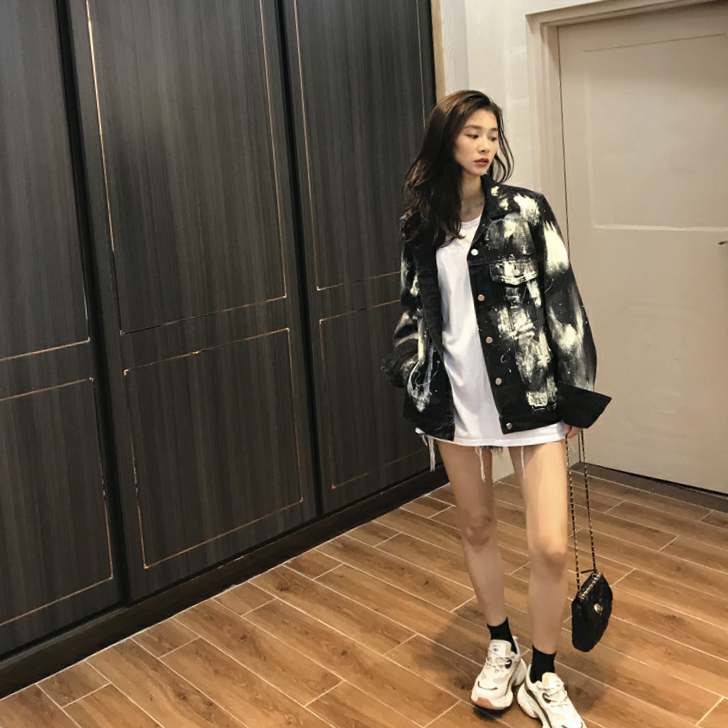 Denim Jacket Female Black Graffiti. Cotton,Denim,Jacket