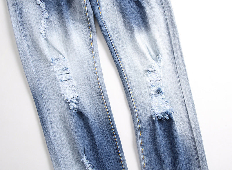 Men's Patched And Faded Light Jeans. Cotton,Denim,Faded,Jeans,Light,Patch