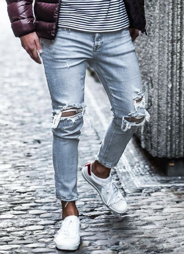 New Ripped Skinny Jeans mens Streetwear.