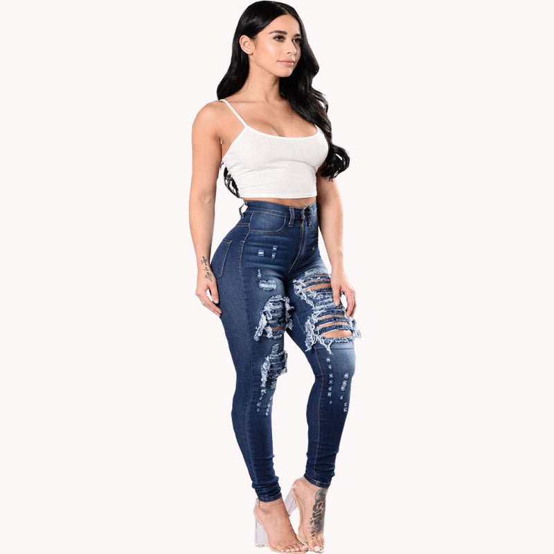 Women's Top Thigh Ripped Jeans. Cotton,Denim,ripped,Tight