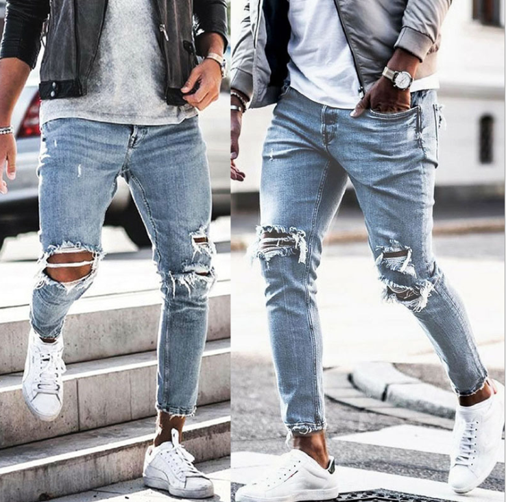 New Ripped Skinny Jeans mens Streetwear.