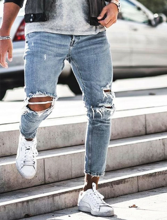 New Ripped Skinny Jeans mens Streetwear.