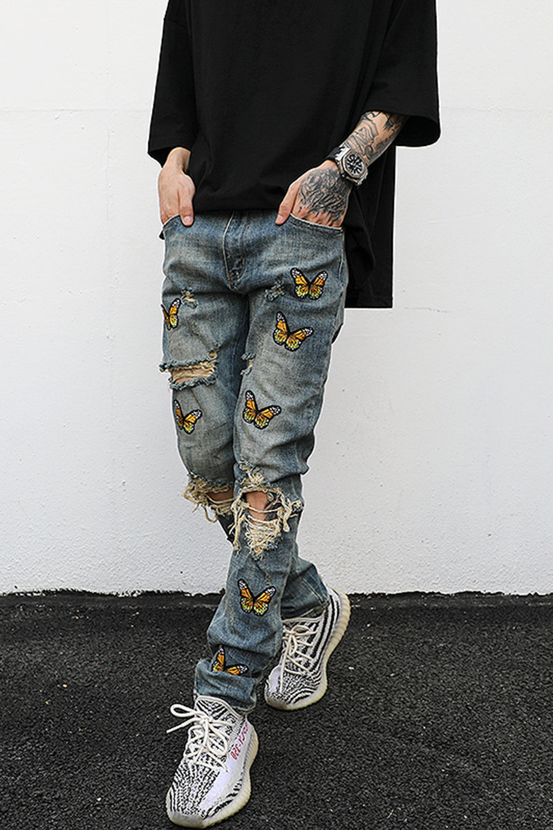 Butterfly Jeans. Butterfly,Cotton,Denim,Jeans,ripped