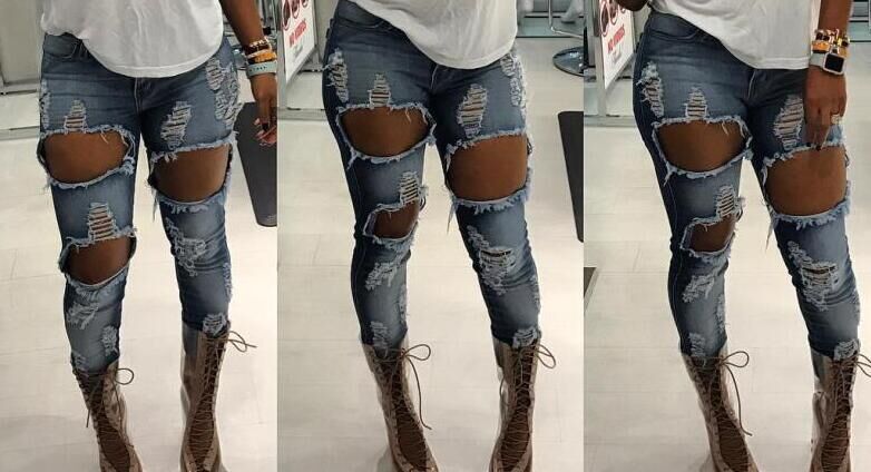 Women's Ripped Leg Jeans. Cotton,Denim,ripped,Tight