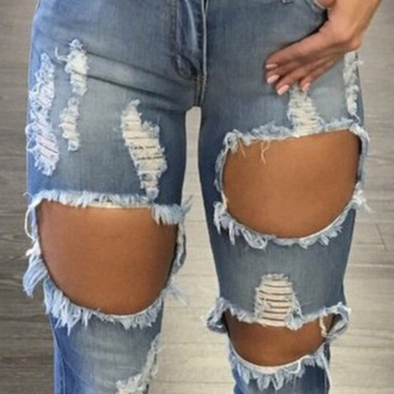 Women's Ripped Leg Jeans. Cotton,Denim,ripped,Tight