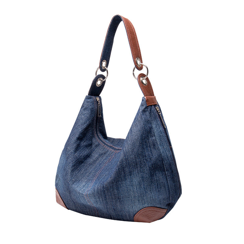 Denim Shoulder Zipped Bag. Bag,Cotton,Denim