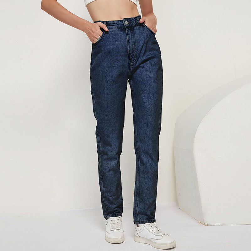 Ladies denim straight-leg pants.