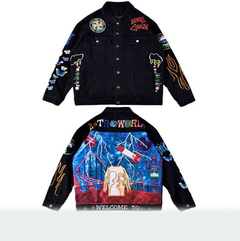 Embroidered Design Denim Jacket.