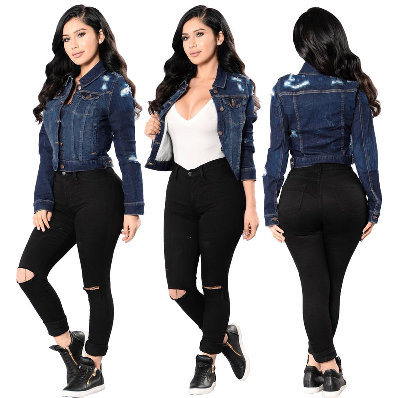 Casual Fashion Long Sleeve Ladies Denim Jacket. Cotton,Denim,Jacket