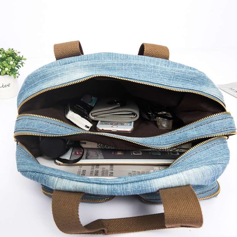 Denim Zip Bag. Bag,Cotton,Denim