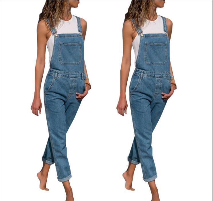 Ladies' Long Blue Jeans With Straps.