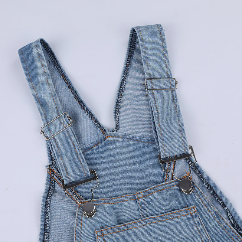 Ladies' Long Blue Jeans With Straps.